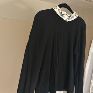 Ted Baker Black Kentro Highgrove Mockable Jumper Sweater sz 2 Embroidered Collar